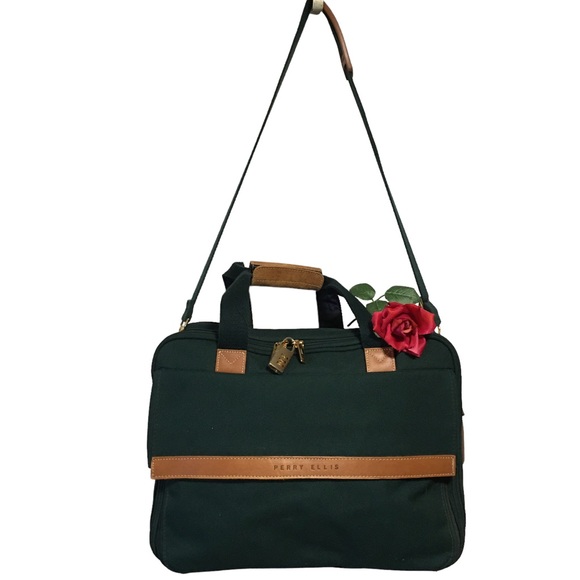 Perry Ellis Portfolio Commuter Briefcase Satchel Suitcase green Like New - Picture 2 of 16